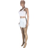 Summer Sports White Tank Crop Top and Pleated Skirt 2PC Matching Set