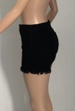 Summer Black Denim High Cut Tassels Sexy Shorts