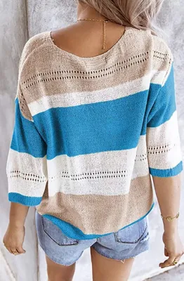 Spring Contrast Color V-Neck Loose Sweater