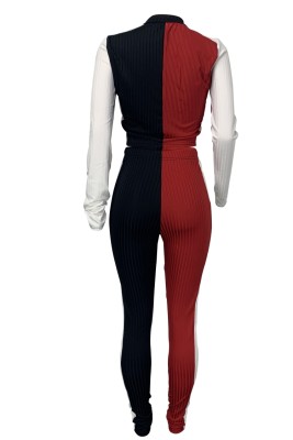 Spring 2pc Contrast Bodycon Zipper Crop Top and Pants Set
