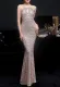 Summer Occassional Sequins Goden Halter Mermaid Long Evening Dress