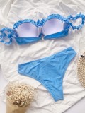 Two-Piece Blue Strapless Ruffles Swimwear