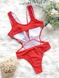 Sexy One-Piece High Cut Deep-V Red Swimwear