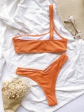 Two-Piece Orange One Shoulder Swimwear
