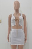 Summer White Lace-Up Crop Top and Mini Skirt 2 Piece Matching Set