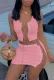 Summer Pink Lace-Up Crop Top and Mini Skirt 2 Piece Matching Set