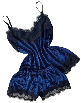 Summer Lace Patch Velvet 2 Piece Short Pajama Set