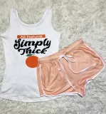 Summer Sports Print Vest and Shorts Two Piece Matching Set