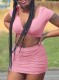 Summer Casual Pink Crop Top and Ruched Mini Skirt 2 Piece Matching Set
