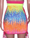 Summer Party Sexy Multi-Color Sequins Lace-Up Mini Bodycon Dress