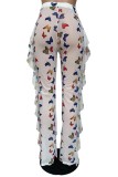 Summer Print Butterfly Sexy Ruffles Pants 2PC Party Wear