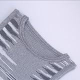 Summer Stripes Grey Knitting Sleeveless Crop Top