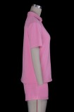 Summer Casual Pink Fleece Shirt and Shorts 2PC Lounge Set