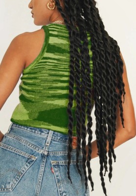 Summer Stripes Green Knitting Sleeveless Crop Top