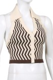 Summer Wavy Stripes Brown Knitting Sleeveless Crop Top