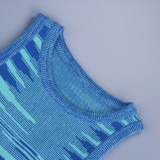 Summer Stripes Blue Knitting Sleeveless Crop Top