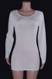 Summer White Backless Long Sleeve Knitted Mini Dress Cover Up