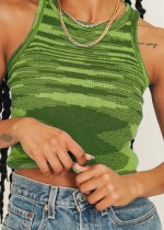 Summer Stripes Green Knitting Sleeveless Crop Top