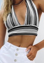 Summer Multi-Colored Stripes Deep-V Knitting Crop Top