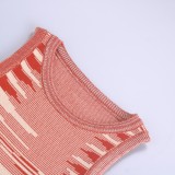 Summer Stripes Red Knitting Sleeveless Crop Top