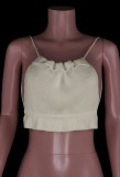 Summer Solid Color Knitting Sexy Ruffles Strap Crop Top