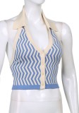 Summer Wavy Stripes Blue Knitting Sleeveless Crop Top