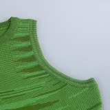 Summer Stripes Green Knitting Sleeveless Crop Top