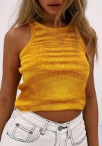 Summer Stripes Yellow Knitting Sleeveless Crop Top
