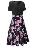 Summer Vintage Black Floral Short Sleeve Prom Dress