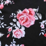 Summer Vintage Black Floral Short Sleeve Prom Dress