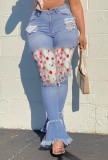 Summer Blue Bell Bottom Stylish Patch Jeans