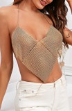 Summer Golden Beaded Sexy Halter Club Top