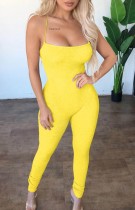 Summer Yellow Strap Ribbed Bodycon Jumpsuit