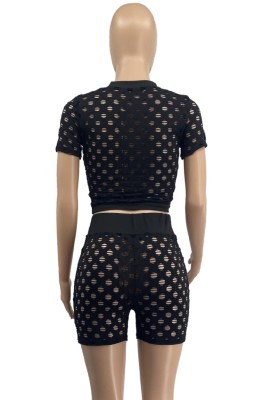 Summer Black Fishnet Crop Top and Shorts 2PC Matching Set