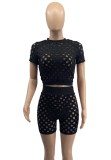 Summer Black Fishnet Crop Top and Shorts 2PC Matching Set