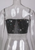 Summer Sexy Fishnet Beaded Club Crop Top