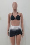 Summer Black Bra and Panty Set with Gradient Mini Skirt 3PC Party Set