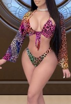 Summer Leopard Print Colorful 3PC Cover-Up Bikini Set