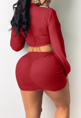 Summer Red Sexy 2 Piece Crop Top and Skirt Cover-Up et