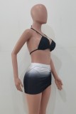 Summer Black Bra and Panty Set with Gradient Mini Skirt 3PC Party Set