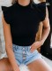 Summer Black Knitting Basic Top with Ruffles Sleeve Cuffs