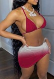 Summer Red Bra and Panty Set with Gradient Mini Skirt 3PC Party Set