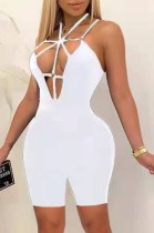 Summer White Sexy Hollow Out Bodycon Rompers Jumpsuit