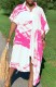 Summer White and Pink Print Long Blouse Dress