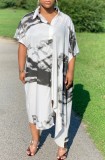 Summer White and Black Print Long Blouse Dress