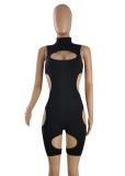 Summer Black Sexy Hollow Out Sleeveless Bodycon Rompers Jumpsuit