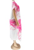 Summer White and Pink Print Long Blouse Dress