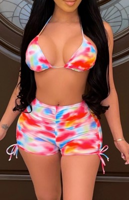 Summer Tie Dye Sexy Bra and Shorts Matching 2PC Party Set