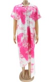 Summer White and Pink Print Long Blouse Dress