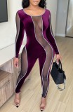 Summer Mesh Patch Velvet Sexy Party Bodycon Jumpsuit